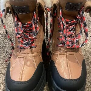UGG Tan and Black Boots with Red Laces